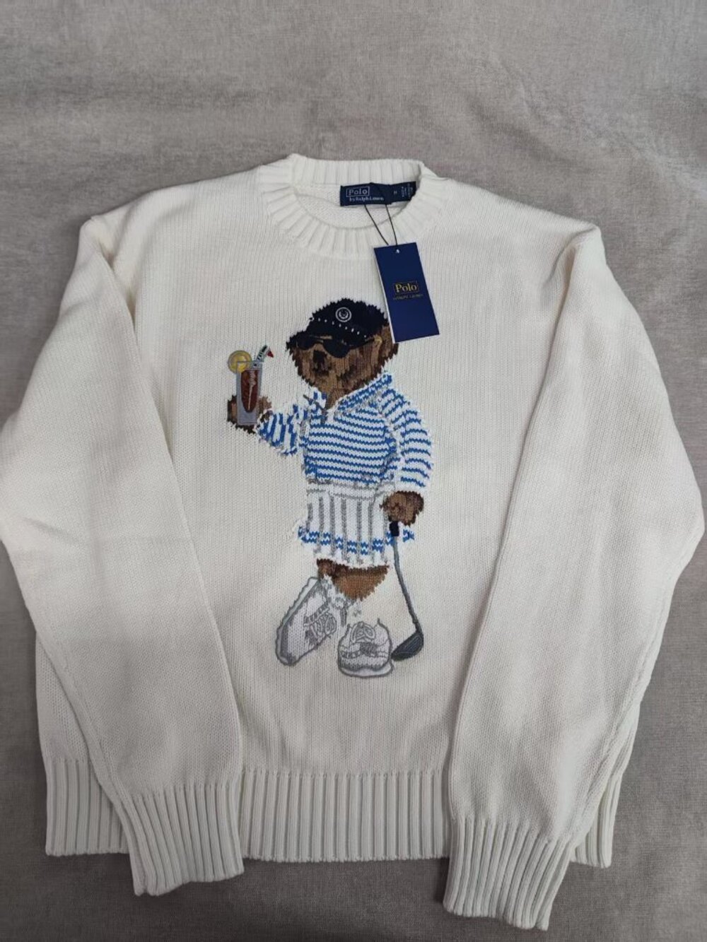✨Polo Ralph Lauren Golf Bear Crewneck Knit Sweater White